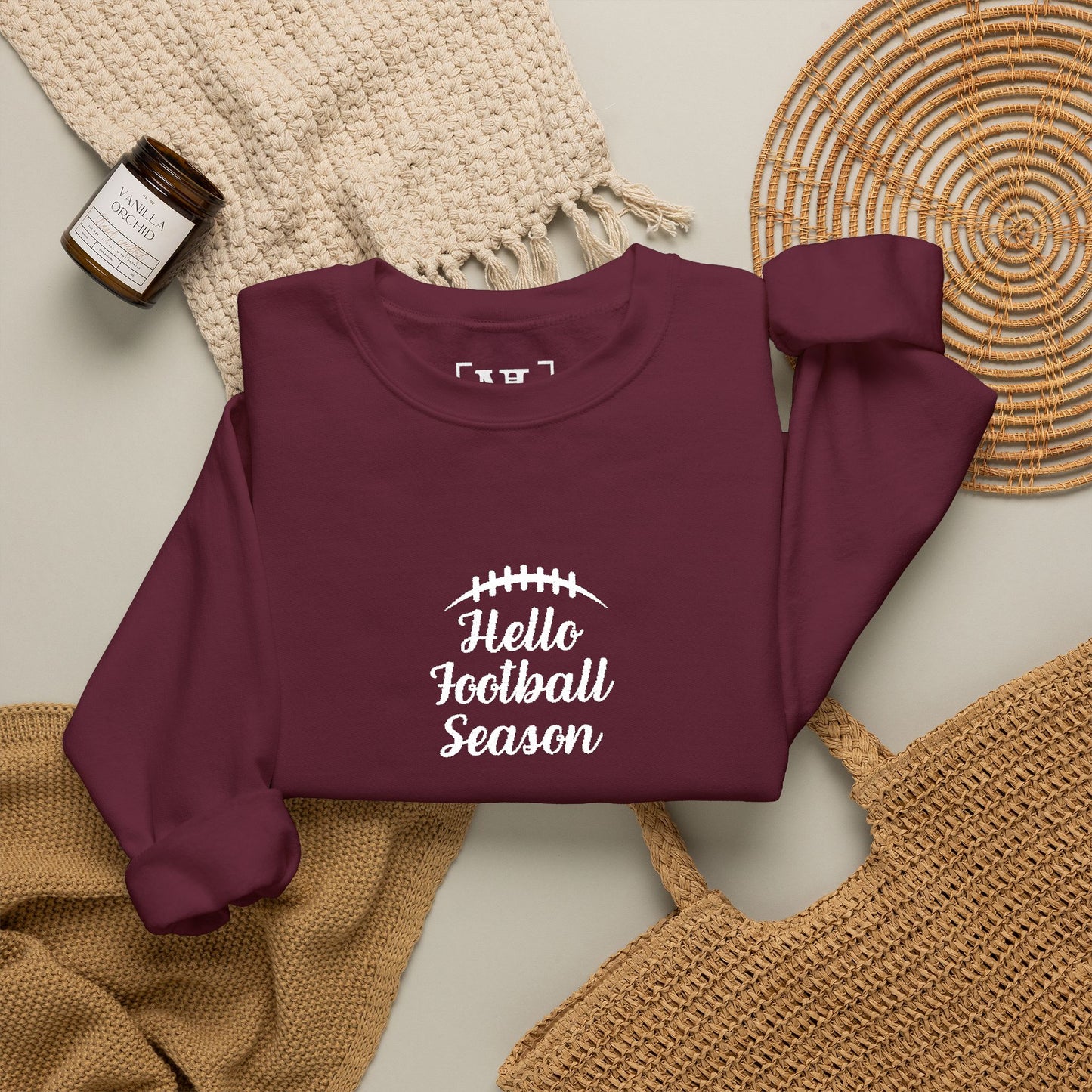 Hello Football Season Sweatshirt — Cozy Game Day Crewneck (White Text)