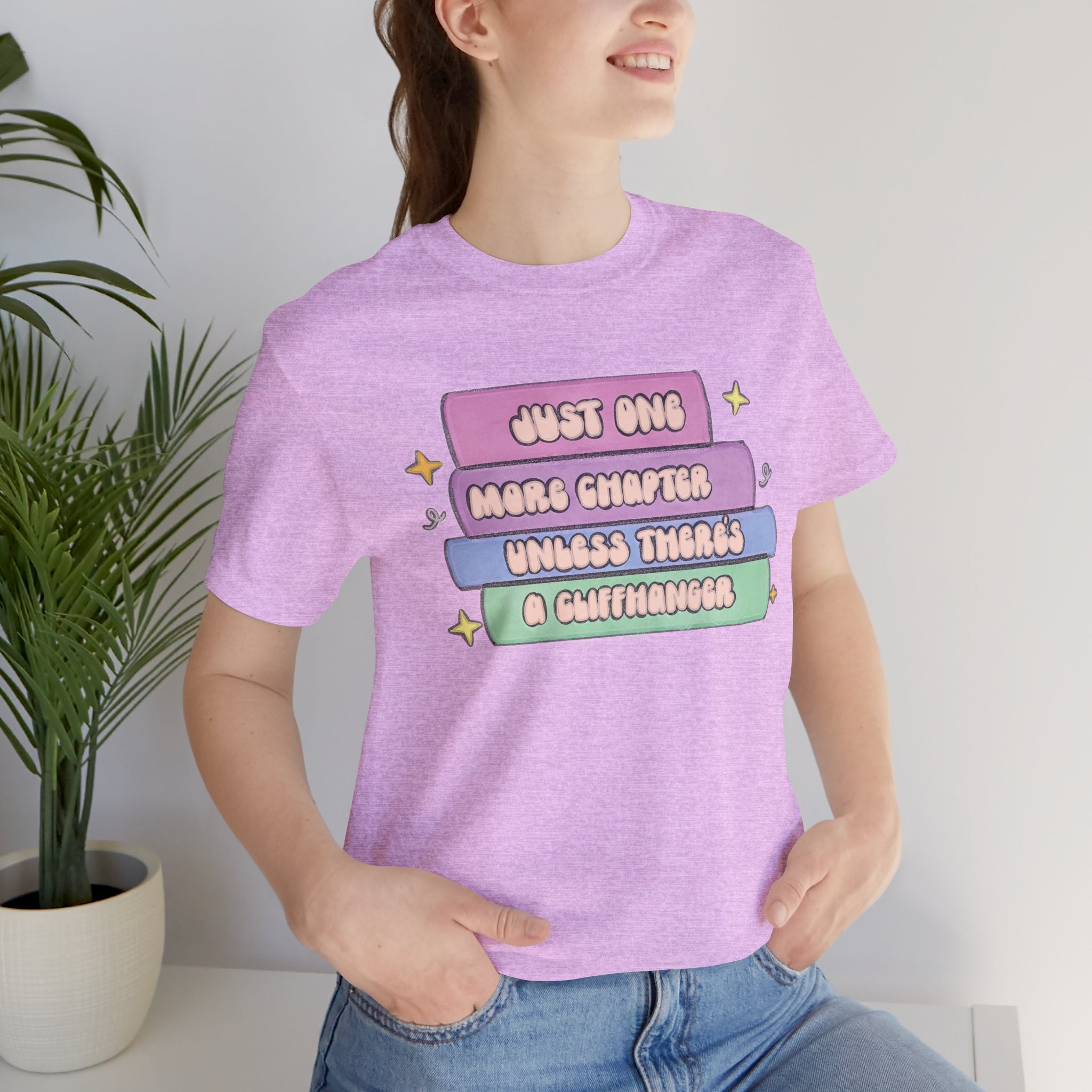 Book Lover Tee — "Just One More Chapter Unless There’s A Cliffhanger" Pastel Graphic