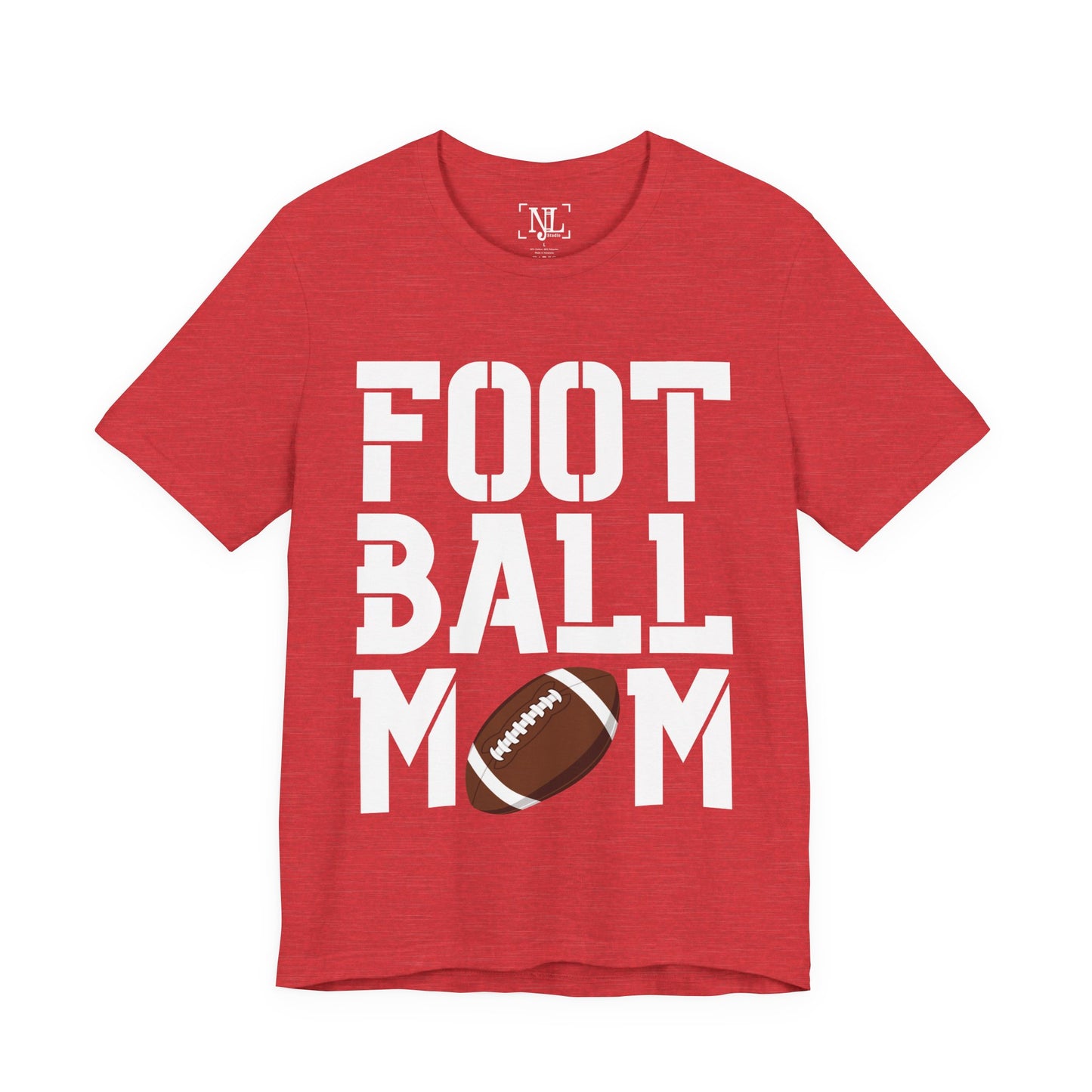 Football Mom T-Shirt – Bold Stacked Text with Football Graphic (White Text)