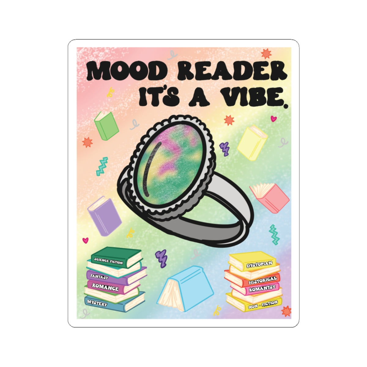 Mood Reader It's a Vibe —  Bookish Kiss-Cut Sticker (with Genres)