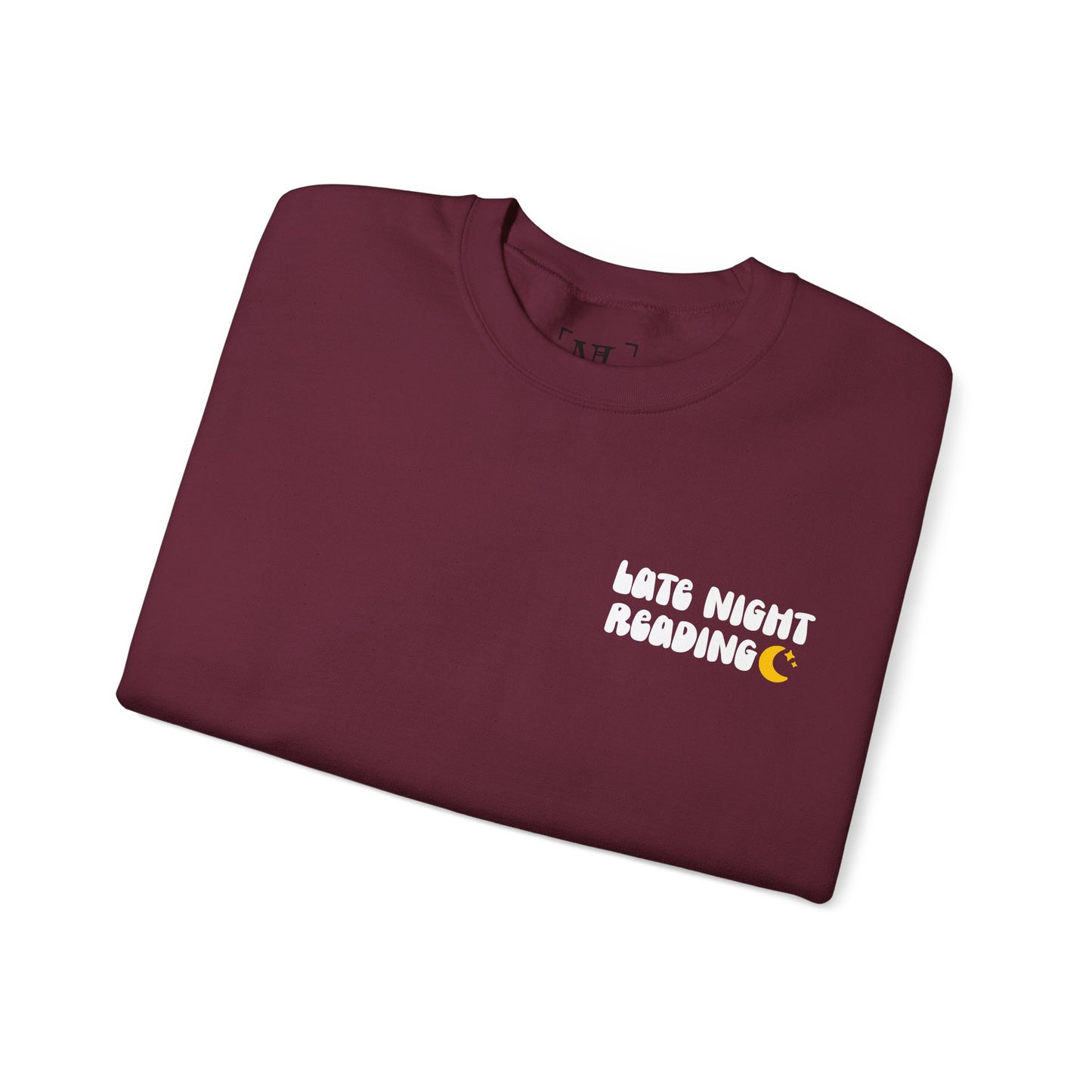 "Late Night Reading " — Cozy Book Lover Crewneck (White Text)