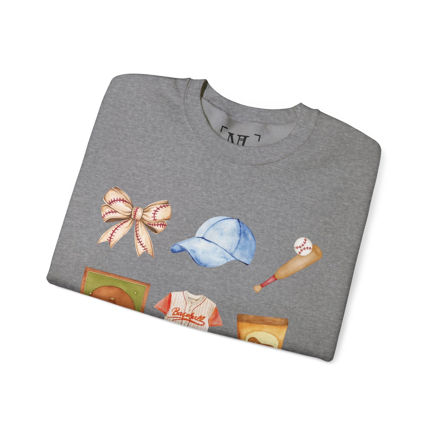 Baseball Icons Crewneck Sweatshirt — Watercolor Baseball Gear Graphic