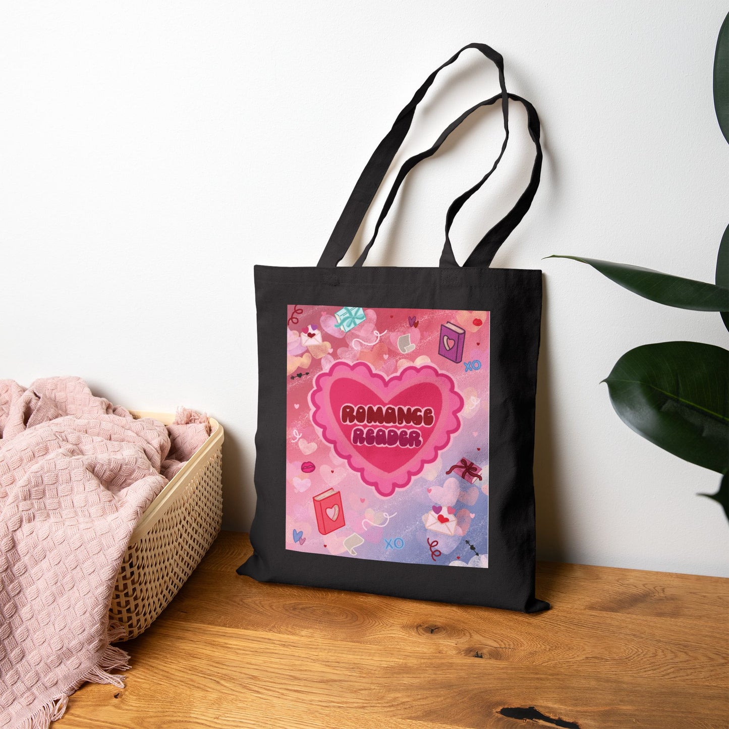 Romance Reader Tote Bag — Cute Heart Booklover Canvas Tote