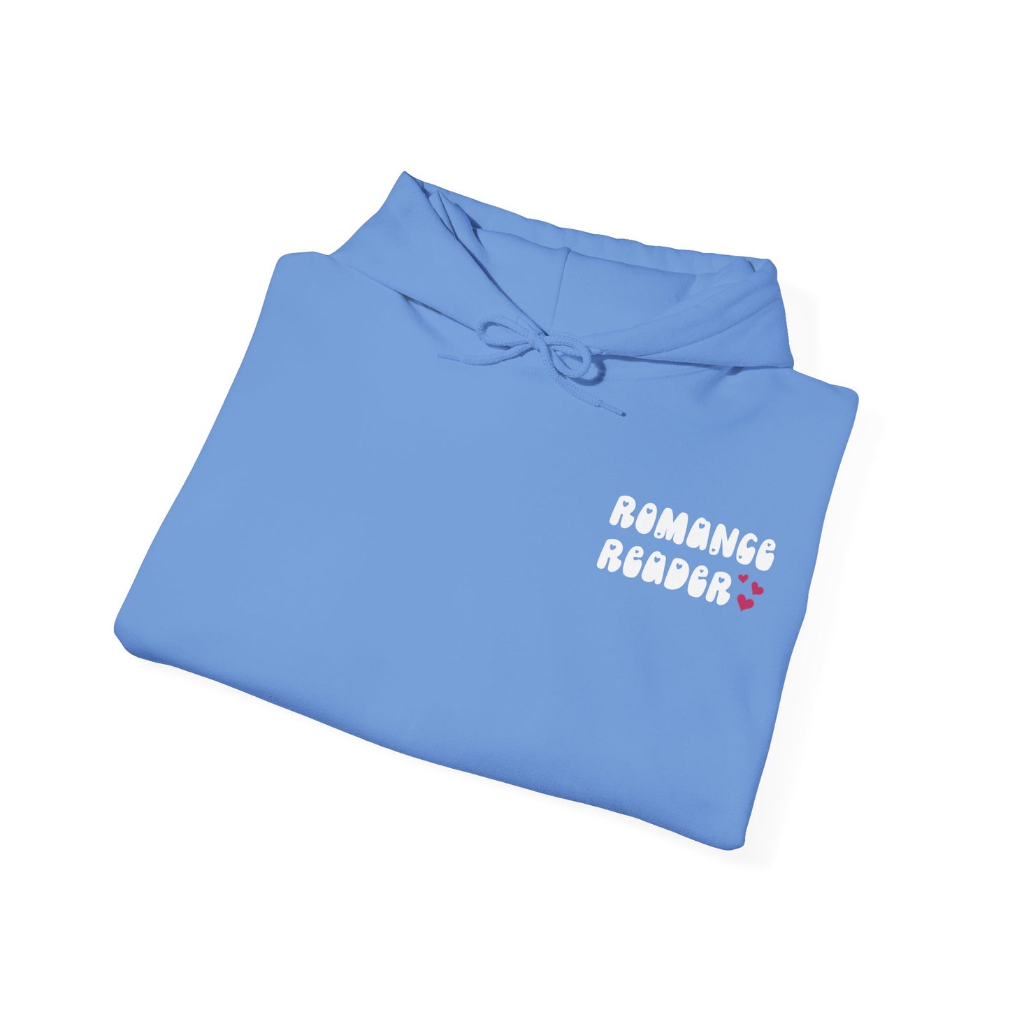 Romance Reader Hoodie — Cute Pink Heart Book Lover Pullover (White Text)