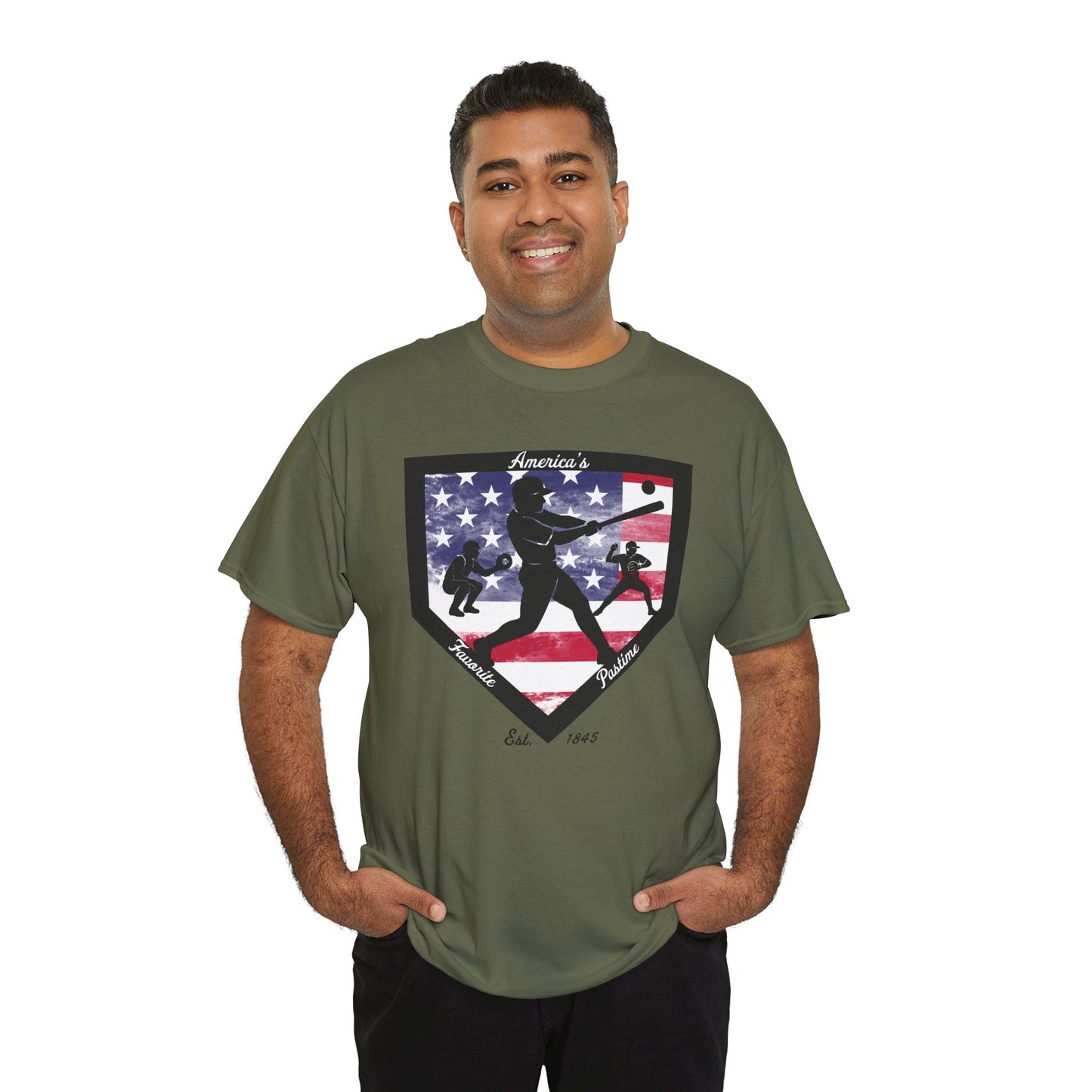 Baseball Home Plate American Flag T‑Shirt – America's Favorite Pastime Design