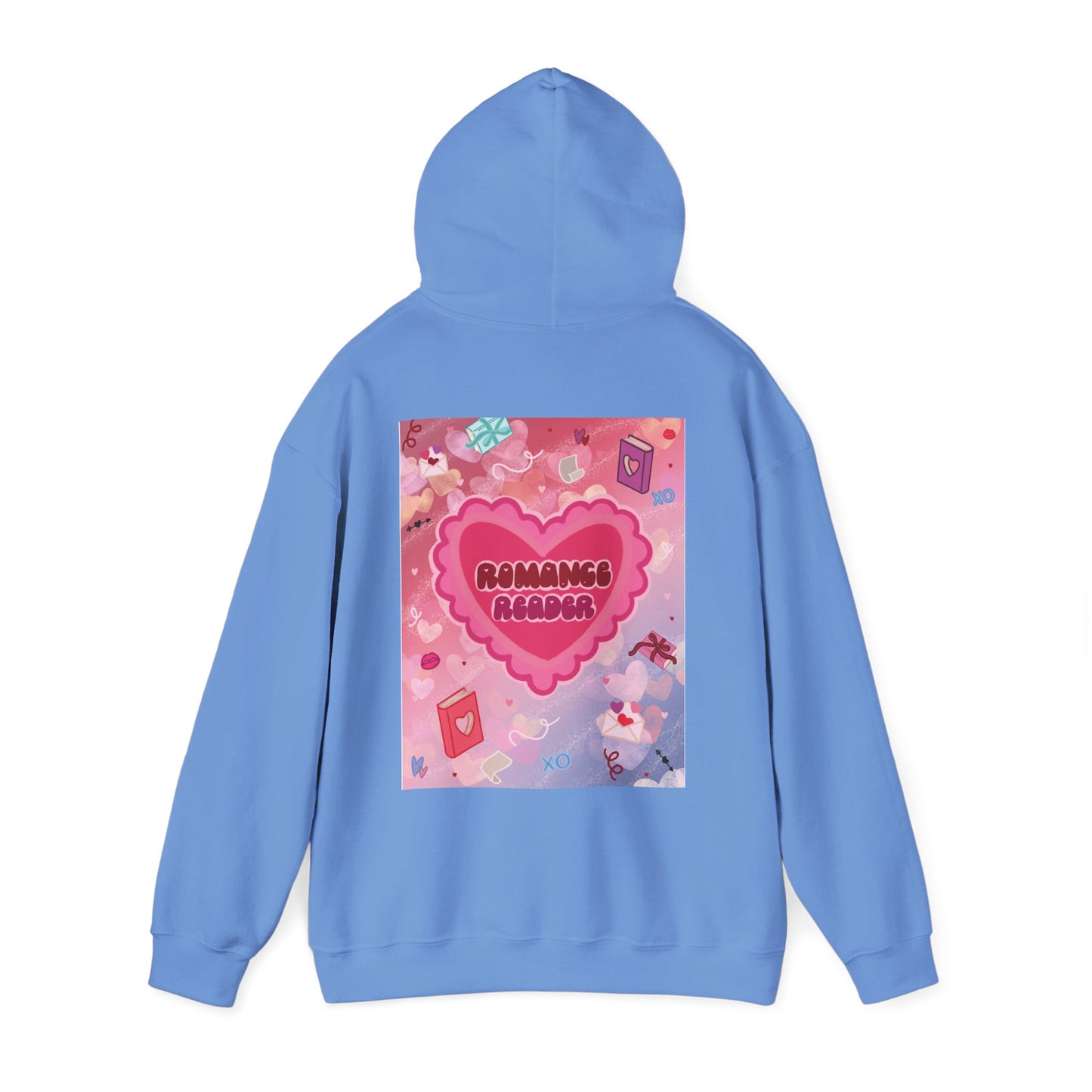 Romance Reader Hoodie — Cute Pink Heart Book Lover Pullover (White Text)