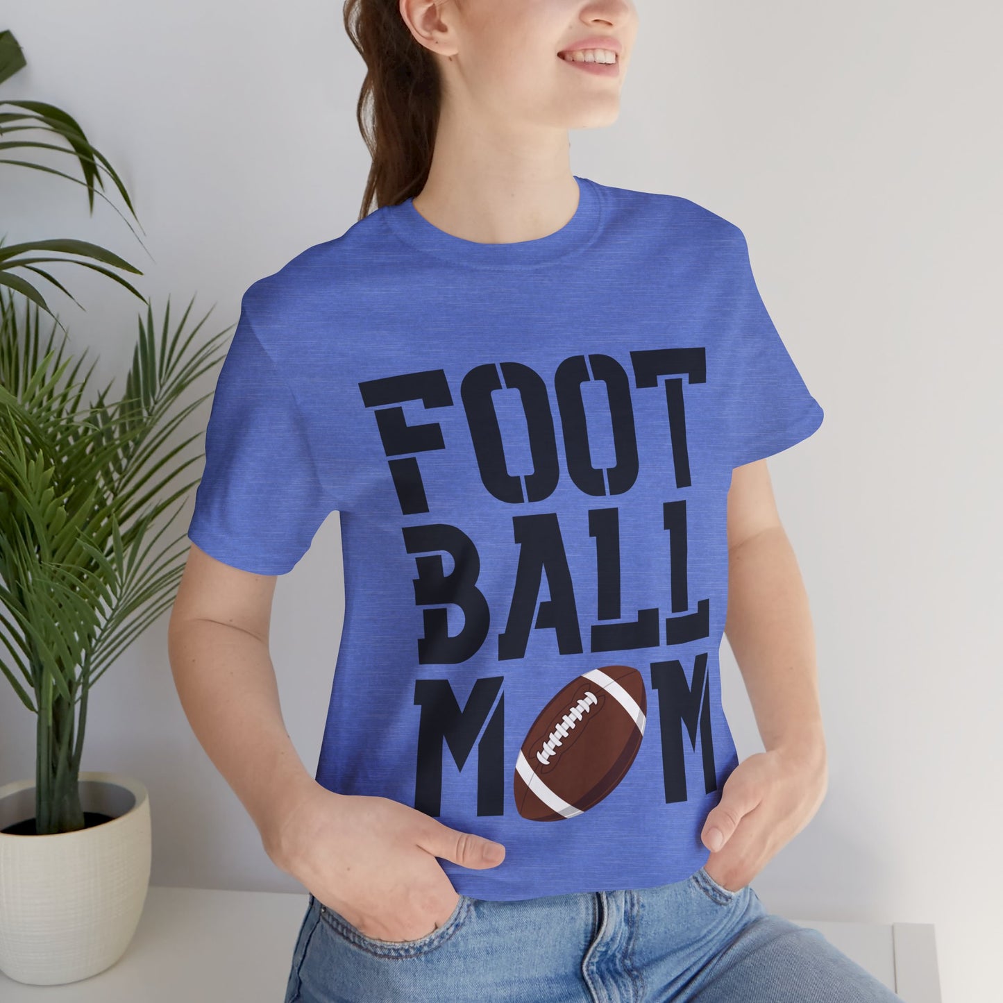 Football Mom T-Shirt – Bold Stacked Text with Football Graphic