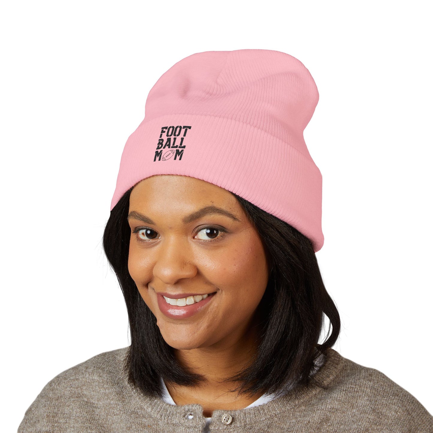 Football Mom Embroidered Cuffed Beanie – Cozy Sideline Knit Hat