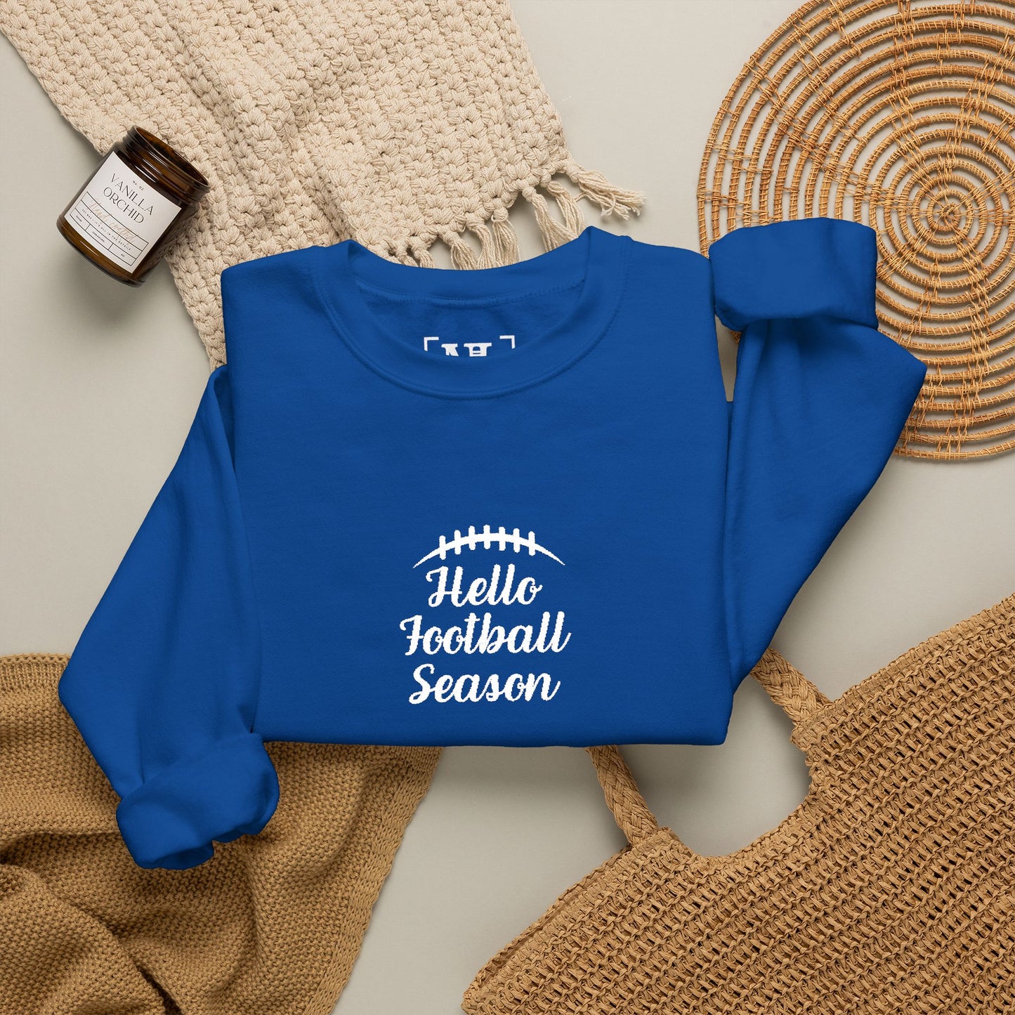 Hello Football Season Sweatshirt — Cozy Game Day Crewneck (White Text)