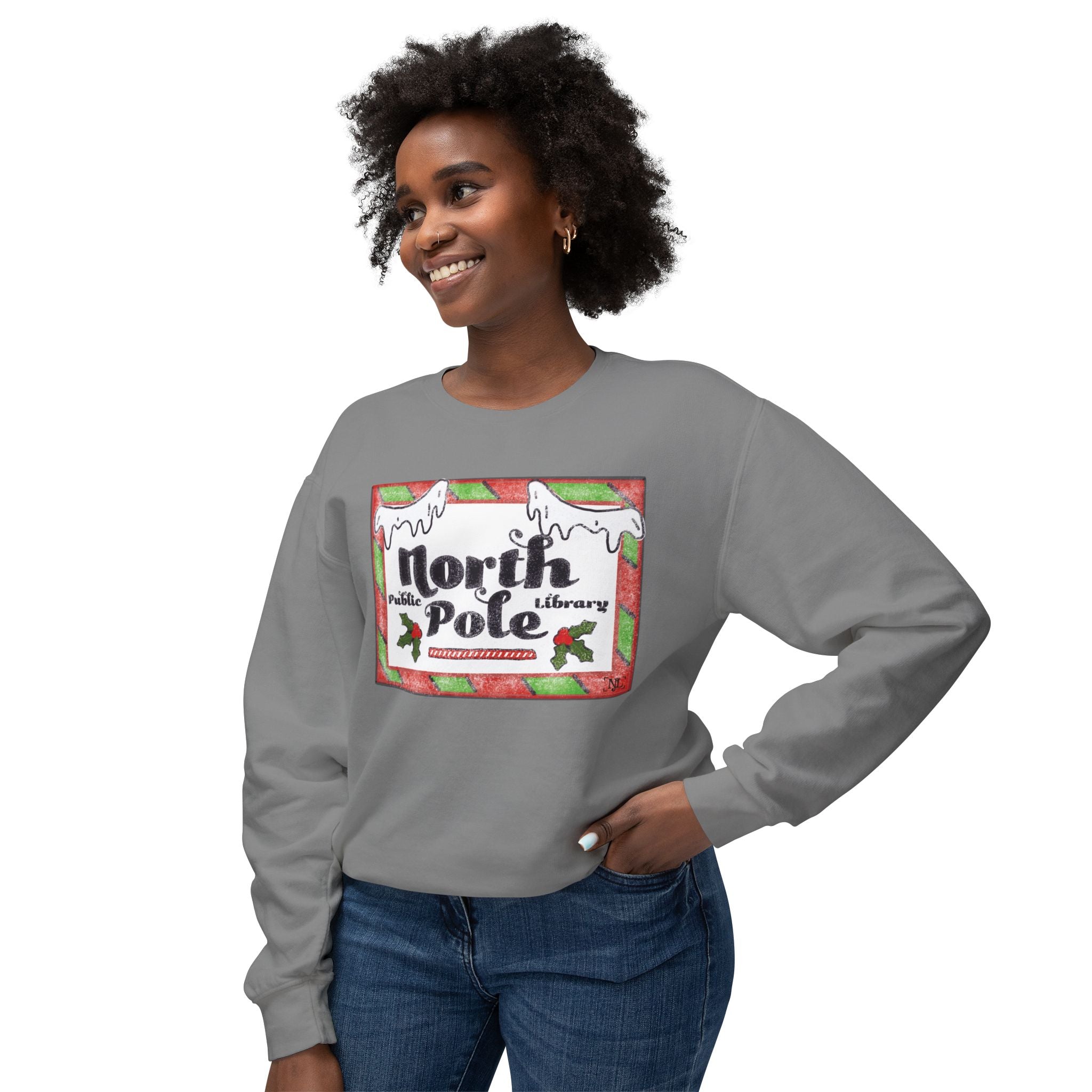 North Pole Library Christmas Crewneck Sweatshirt