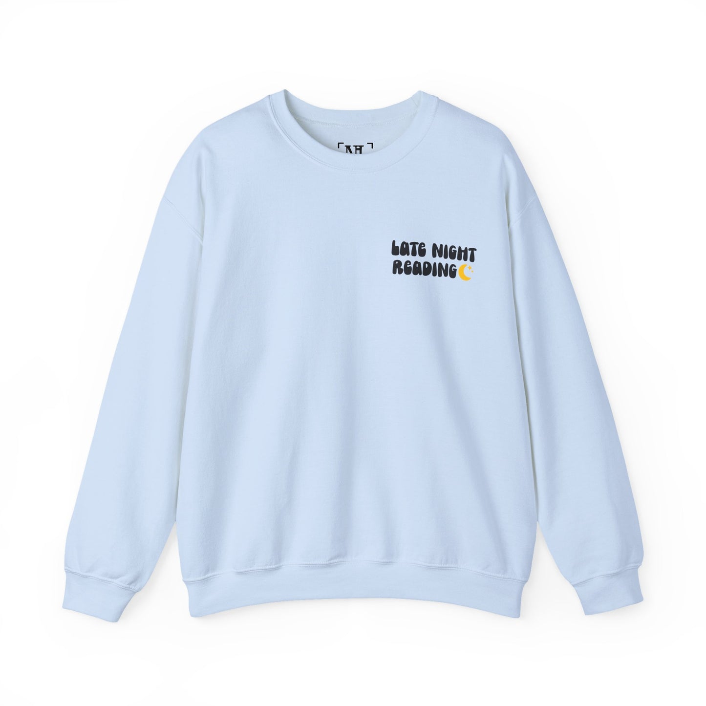 "Late Night Reading " — Cozy Book Lover Crewneck (Black Text)