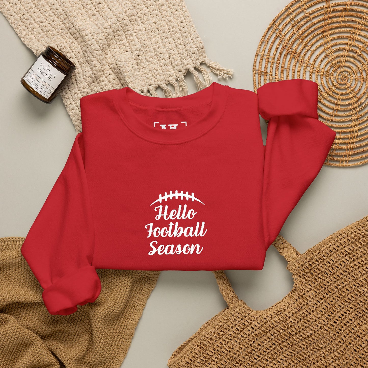 Hello Football Season Sweatshirt — Cozy Game Day Crewneck (White Text)