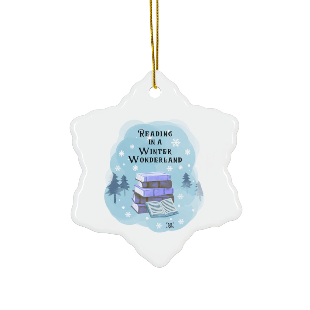 Reading in a Winter Wonderland Ceramic Ornament