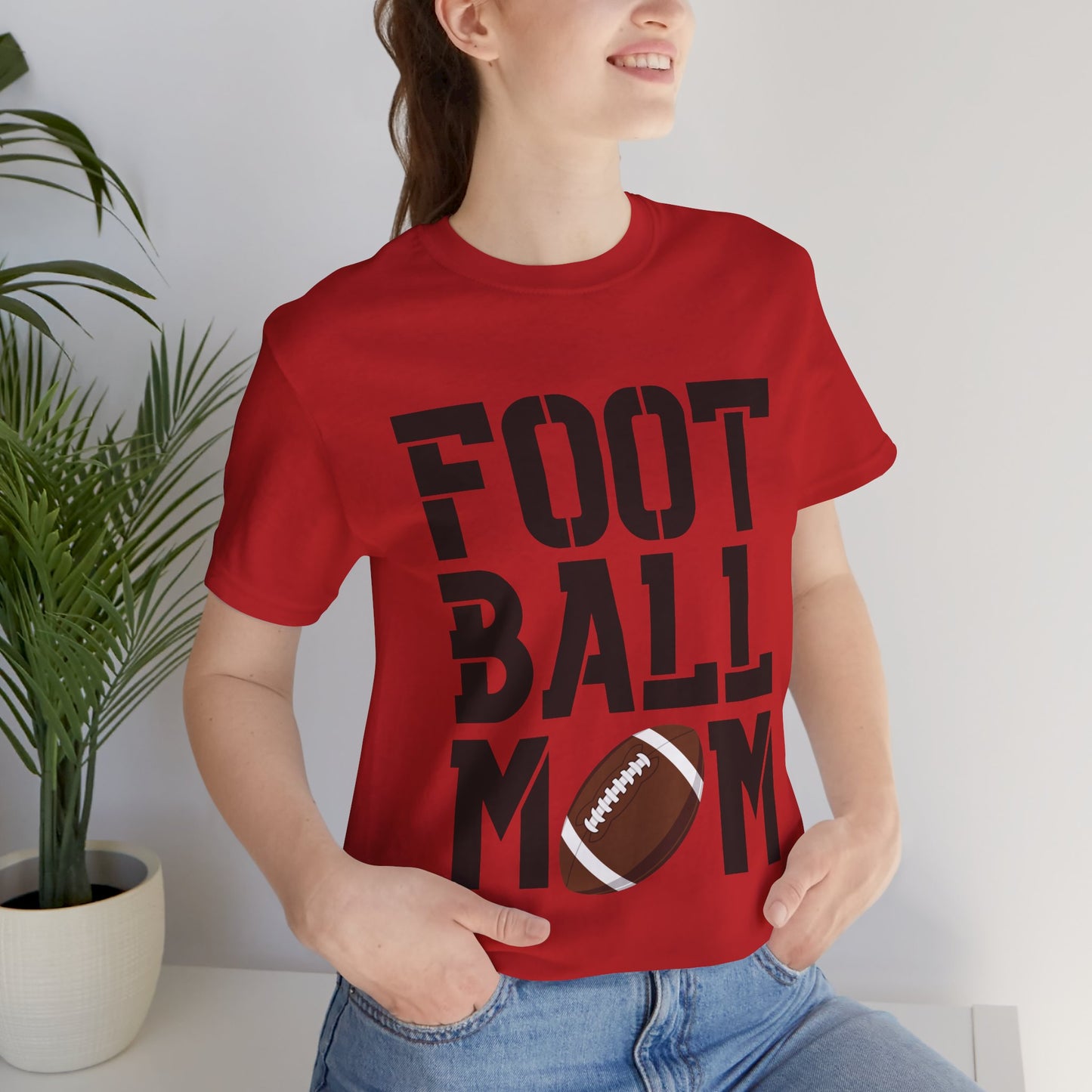 Football Mom T-Shirt – Bold Stacked Text with Football Graphic