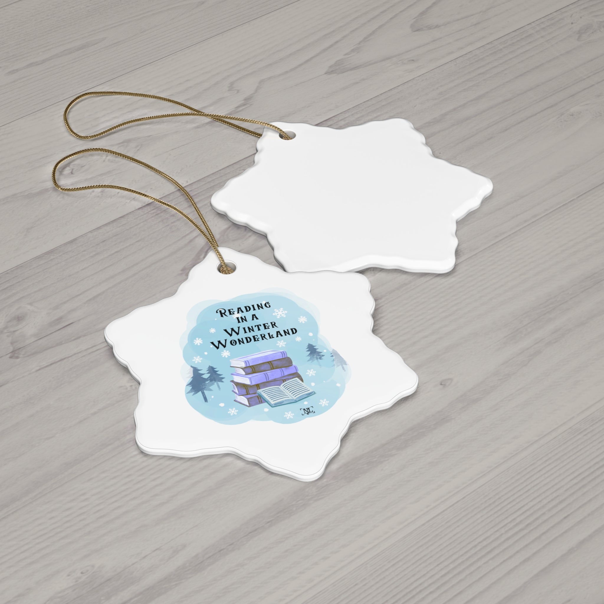 Reading in a Winter Wonderland Ceramic Ornament