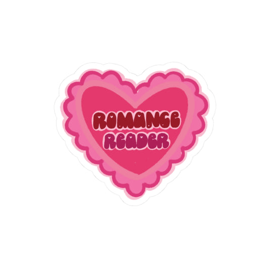 Romance Reader Heart Sticker — Pink Kiss-Cut Book Lover Decal