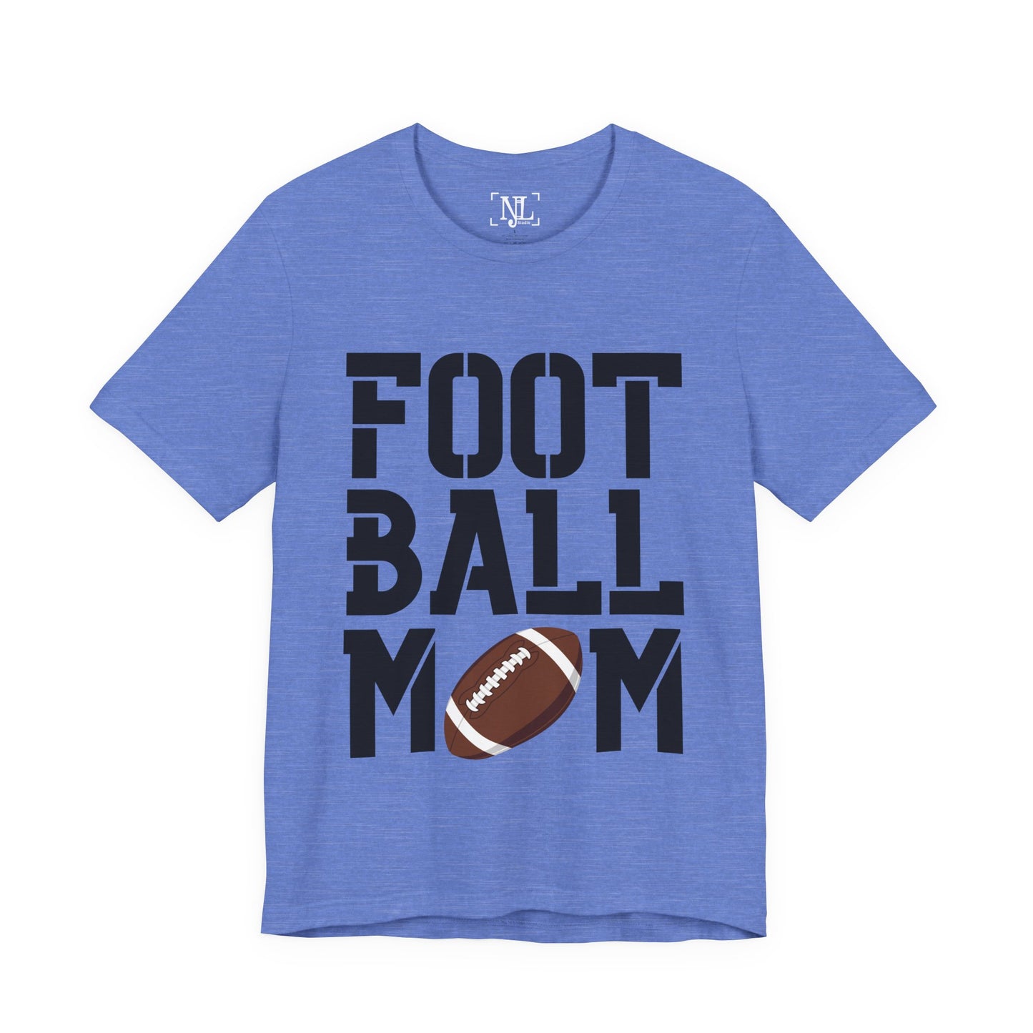 Football Mom T-Shirt – Bold Stacked Text with Football Graphic