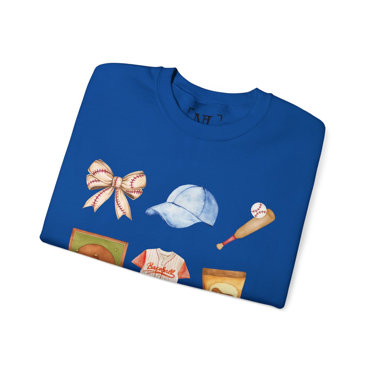 Baseball Icons Crewneck Sweatshirt — Watercolor Baseball Gear Graphic