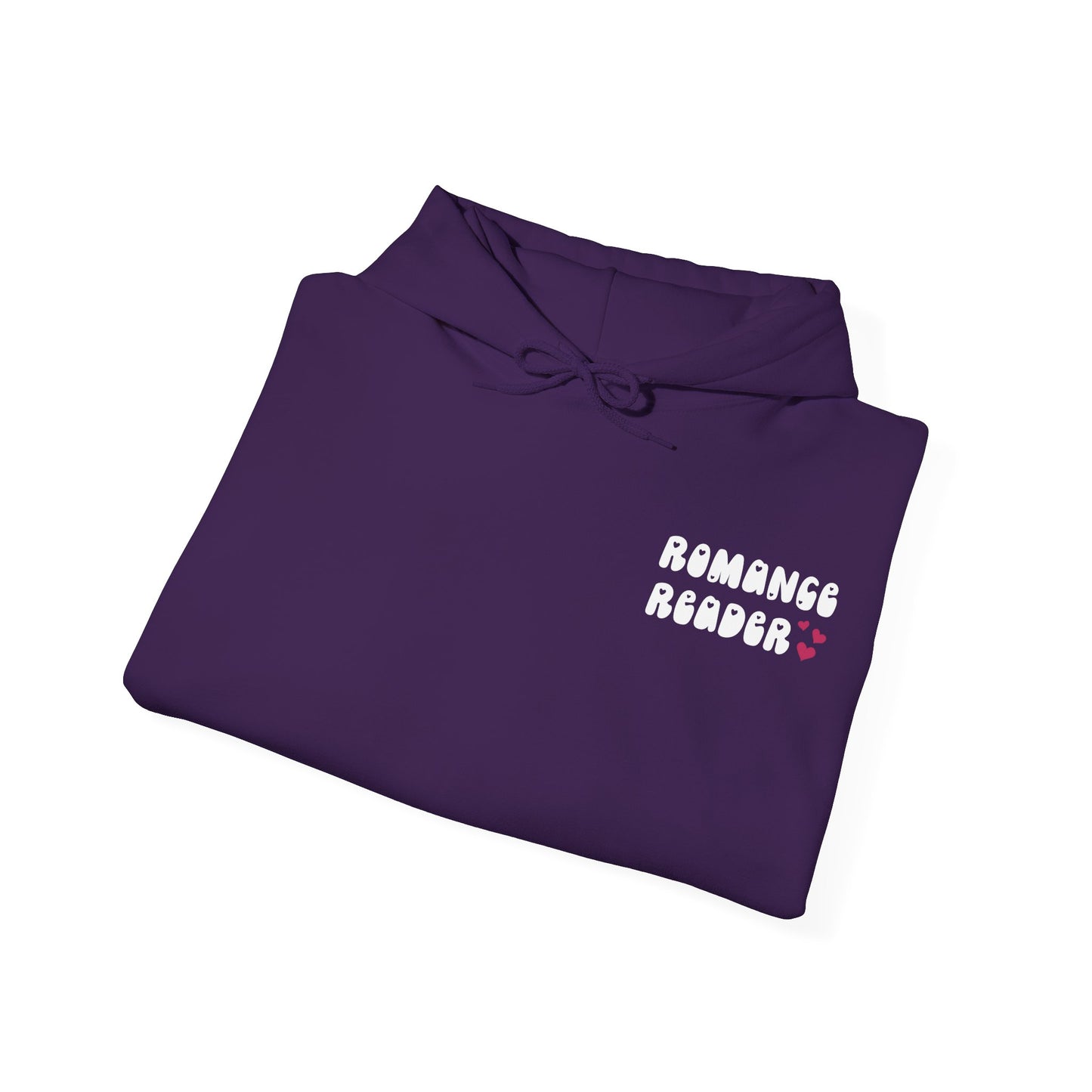 Romance Reader Hoodie — Cute Pink Heart Book Lover Pullover (White Text)