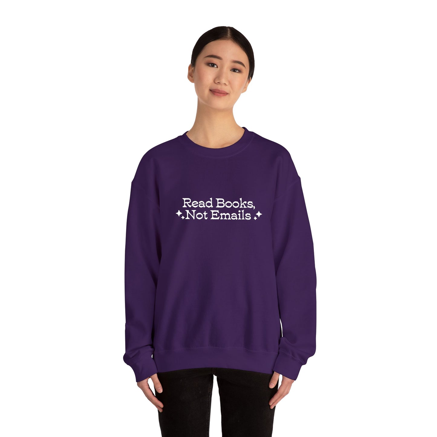 "Read Books Not Emails." - Embroidered Cozy Literary Sweatshirt (White Text)
