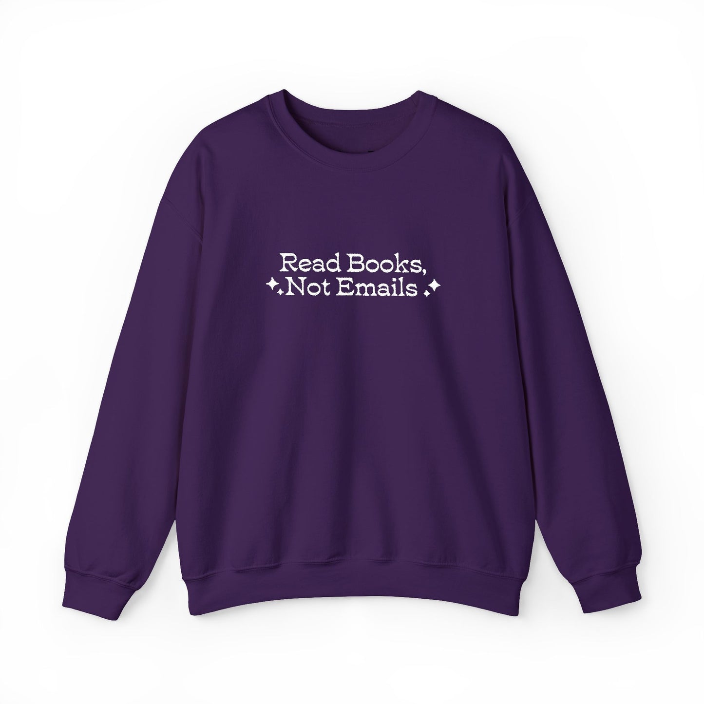 "Read Books Not Emails." - Embroidered Cozy Literary Sweatshirt (White Text)