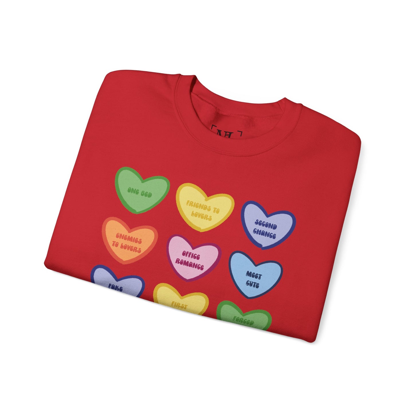 Romance Book Tropes Conversation Heart Sweatshirt — Colorful Valentine Candy Heart Graphic Crewneck