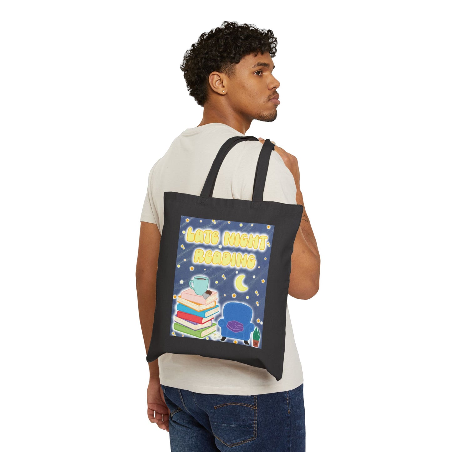 "Late Night Reading" Book Lover Canvas Tote Bag