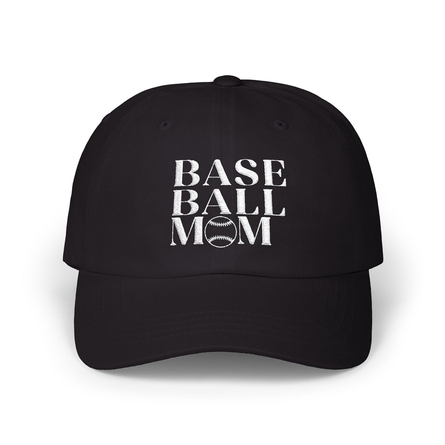 Baseball Mom Dad Cap — Distressed White Text Embroidered Baseball Mom Hat