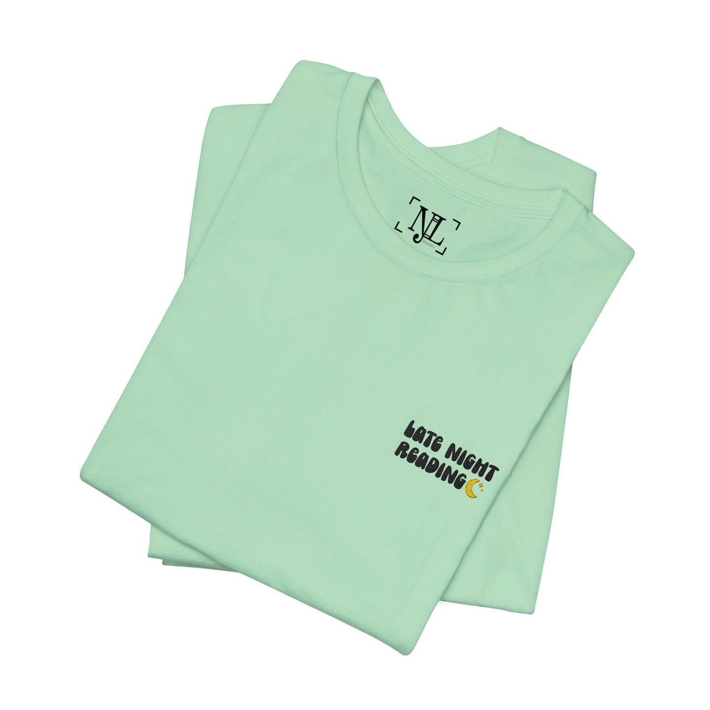 Late Night Reading - Embroidered Literary Tee (Black Text)