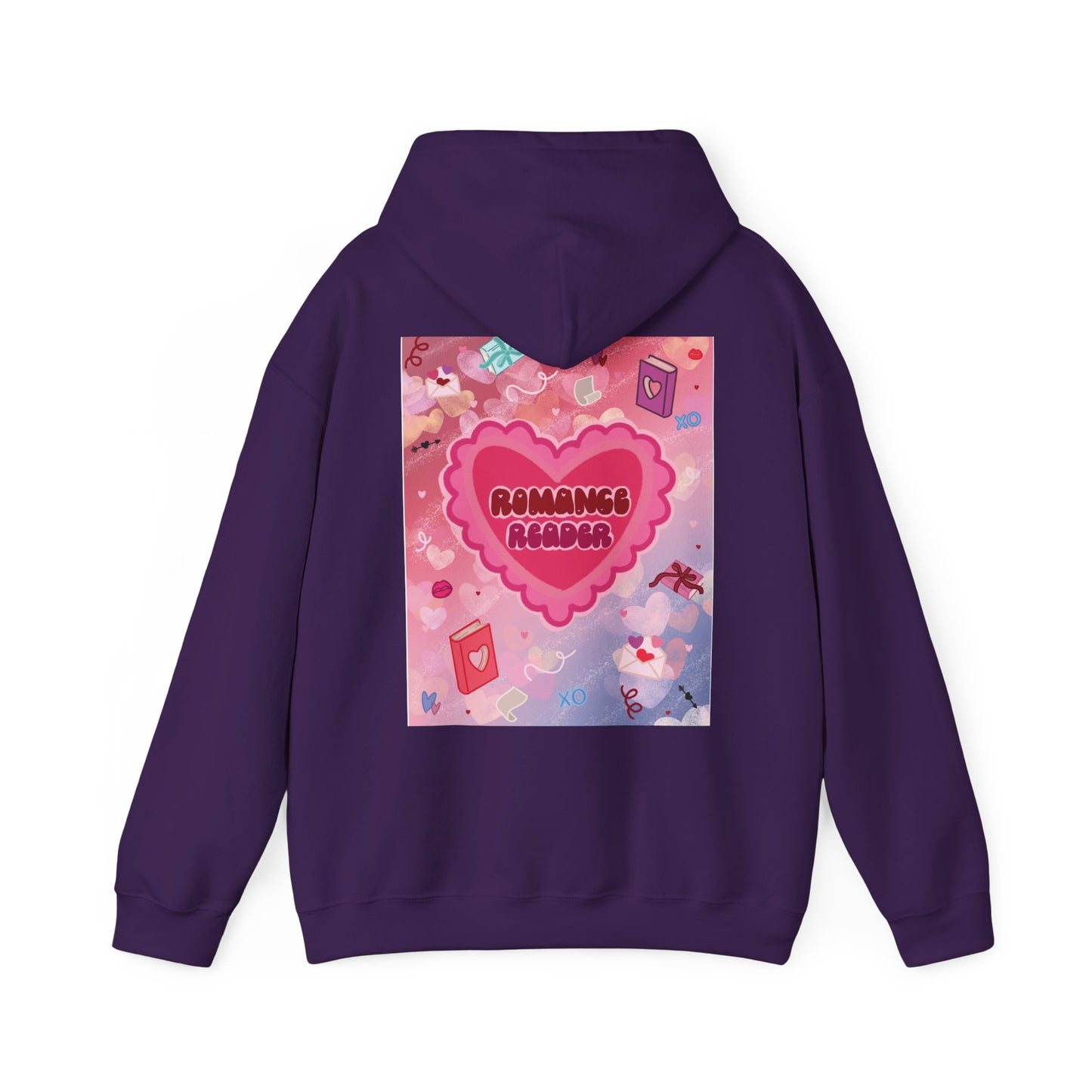 Romance Reader Hoodie — Cute Pink Heart Book Lover Pullover (White Text)