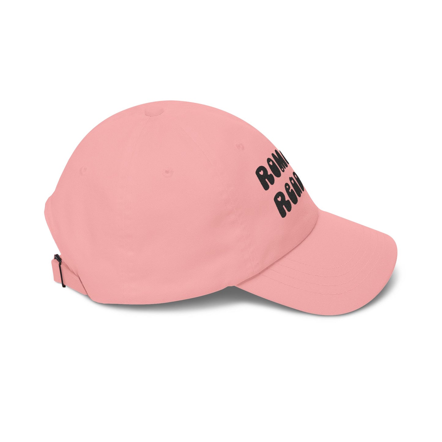 "Romance Reader" - Embroidered Literary Dad Cap (Black Text with Maroon Hearts)