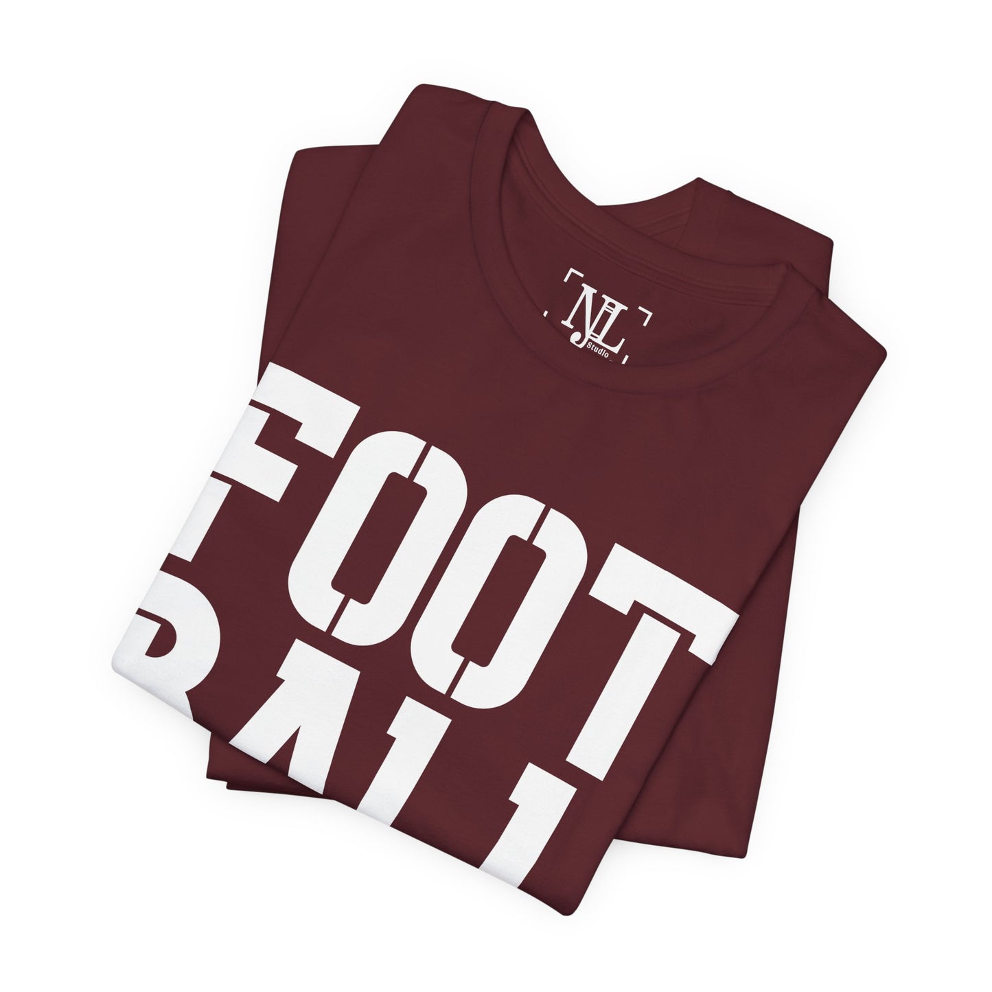 Football Mom T-Shirt – Bold Stacked Text with Football Graphic (White Text)