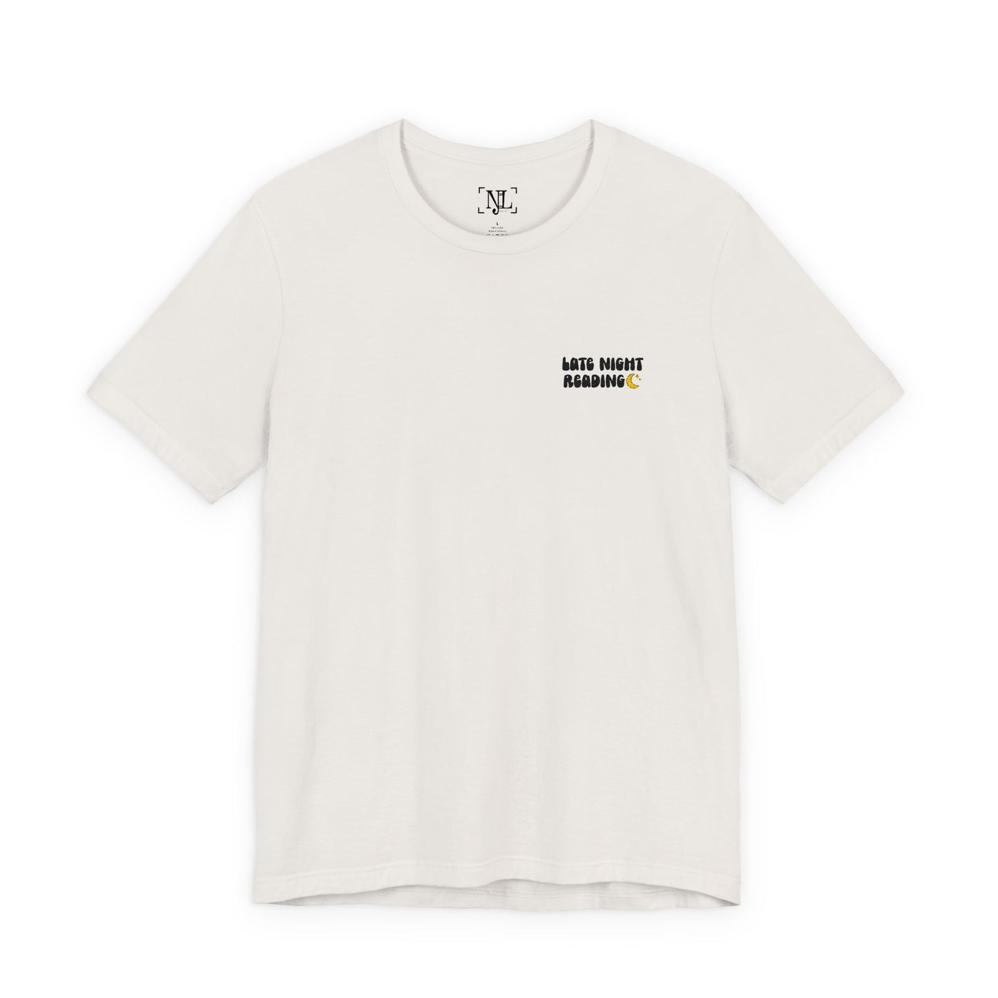 Late Night Reading - Embroidered Literary Tee (Black Text)