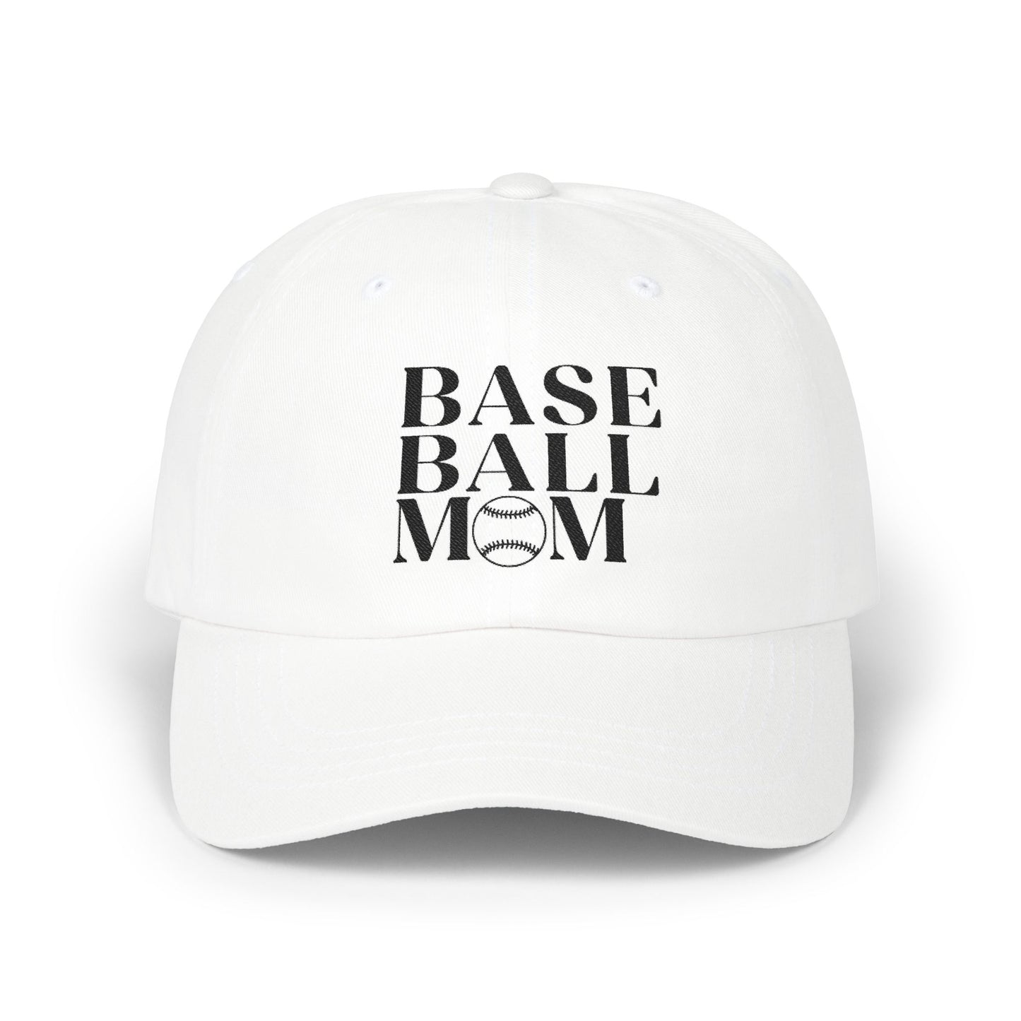Baseball Mom Dad Cap — Distressed Black Text Embroidered Baseball Mom Hat