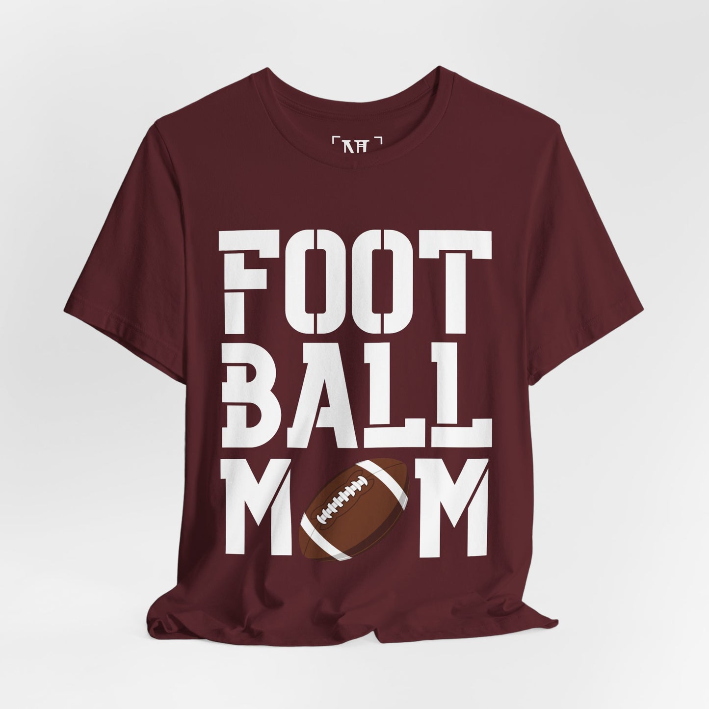 Football Mom T-Shirt – Bold Stacked Text with Football Graphic (White Text)