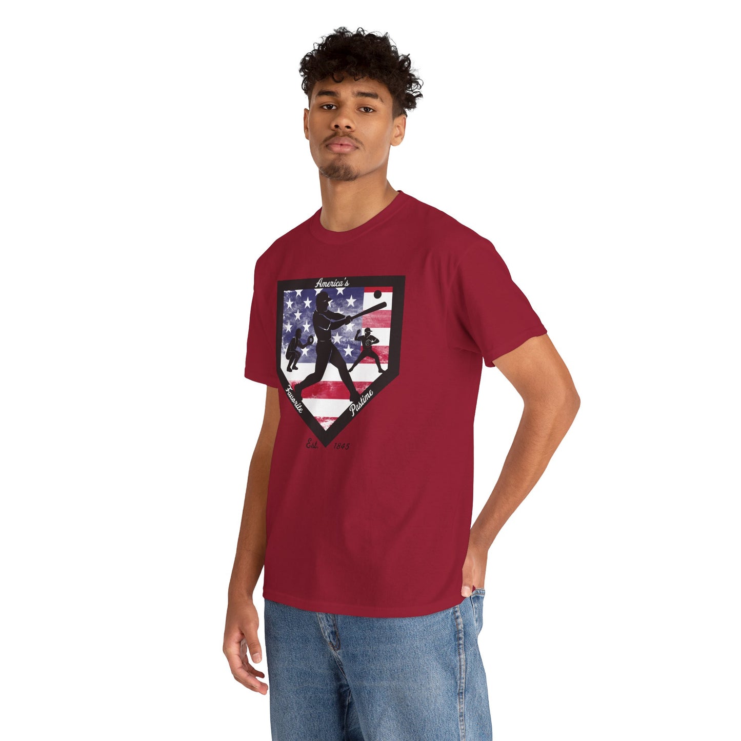Baseball Home Plate American Flag T‑Shirt – America's Favorite Pastime Design