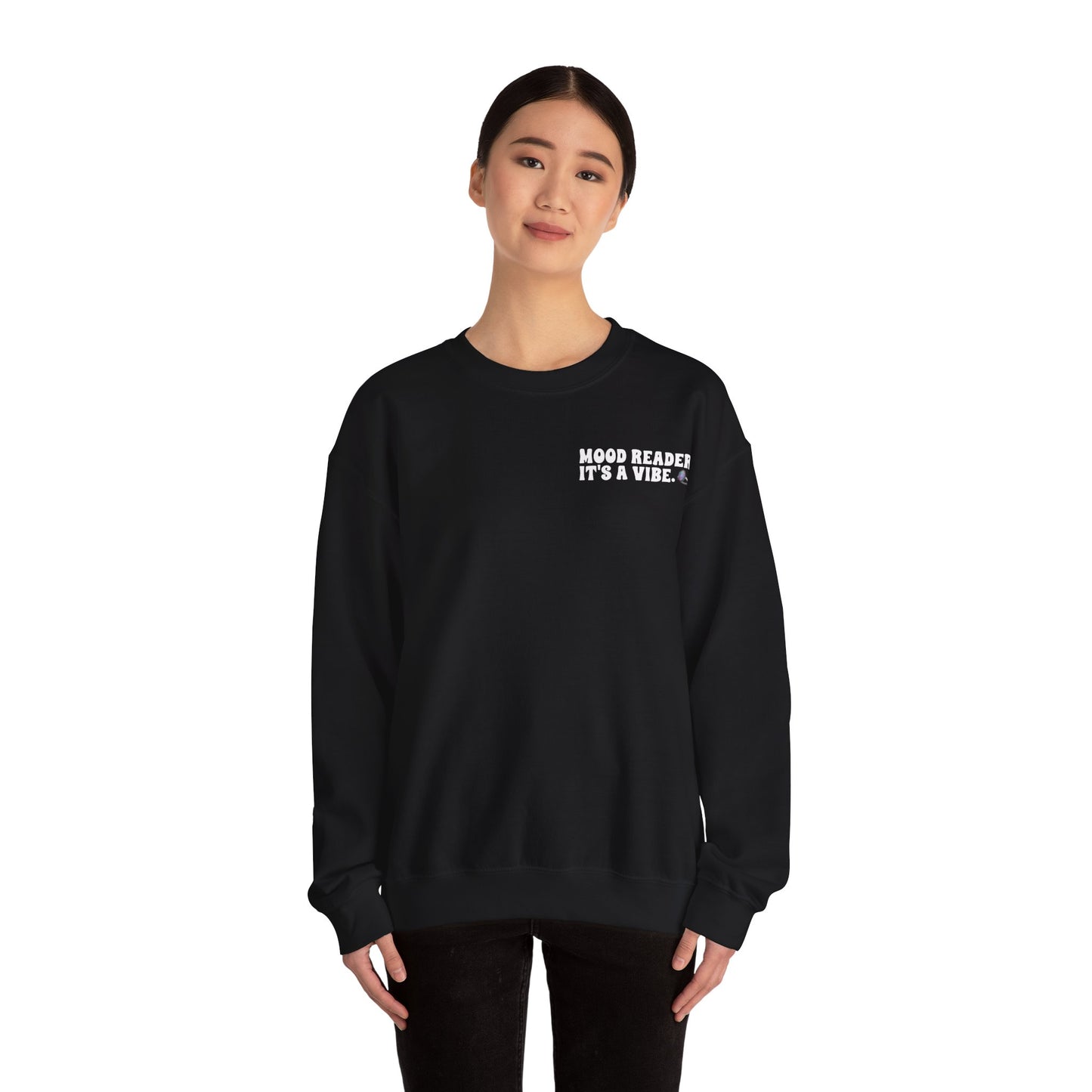 "Mood Reader It's a Vibe" - Cozy Bookish Graphic Sweatshirt (White Text)