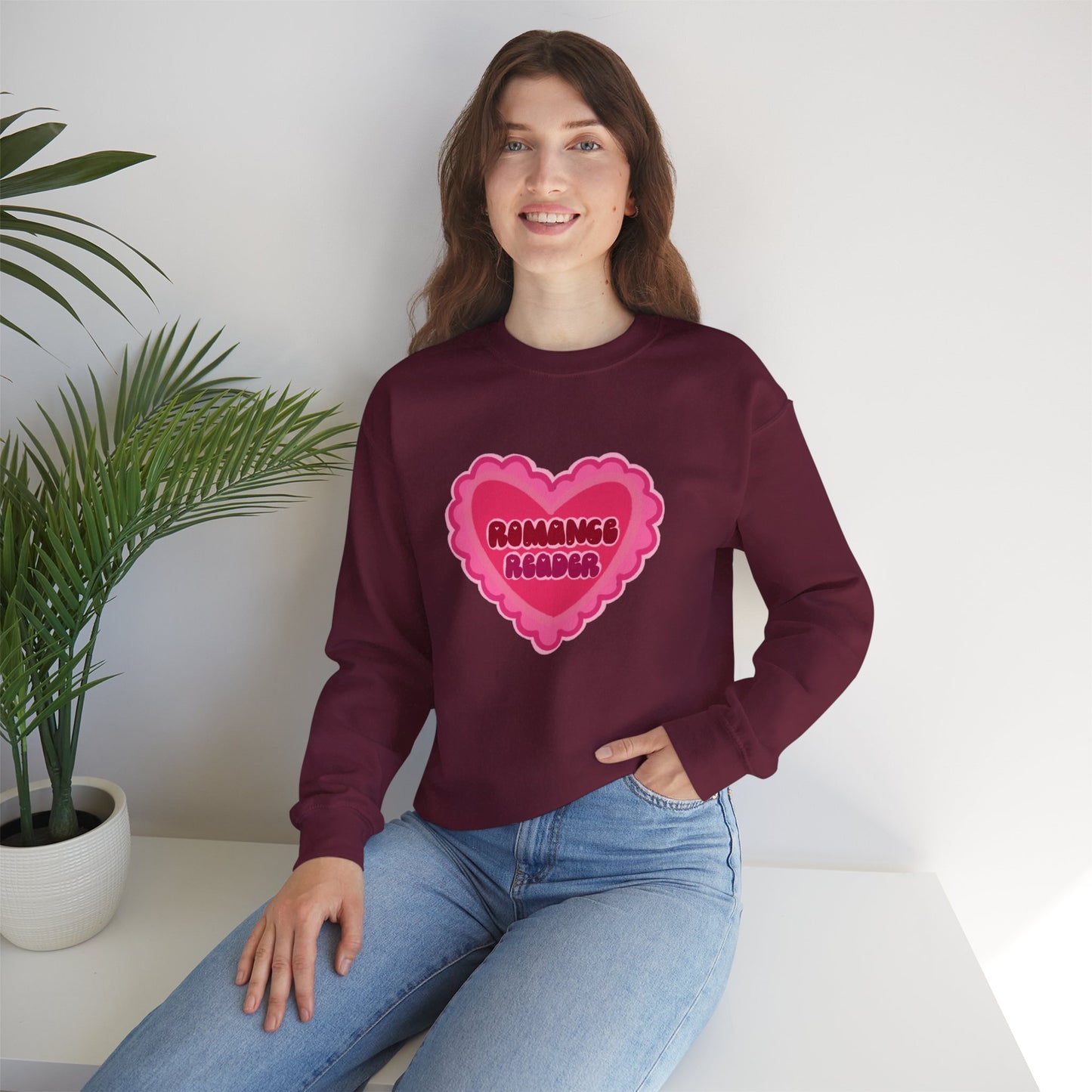 Romance Reader Heart Logo - Cozy Bookish Crewneck Sweatshirt