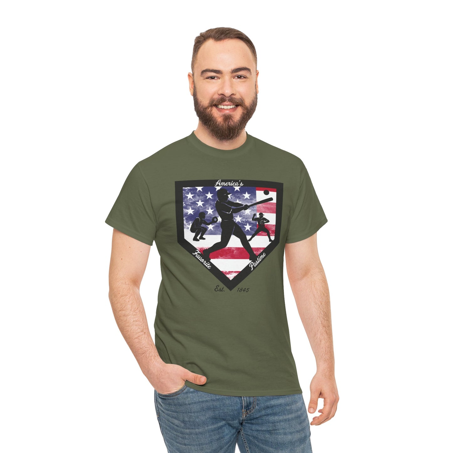 Baseball Home Plate American Flag T‑Shirt – America's Favorite Pastime Design